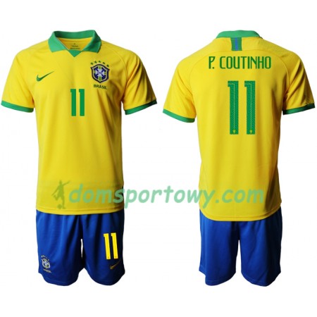 Koszulka Brazylia P. COUTINHO 11 Dziecięcy Domowe Koszulki Piłkarskie Copa América 2019 Krótki Rękaw